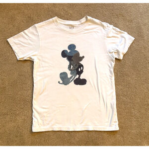 Uniqlo UT Mickey Mouse Shirt Kids 11-12 White Faux Denim Patchwork Print Disney